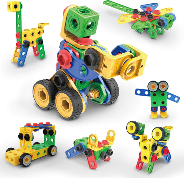 Picasso Toys STEM Learning Toys 105 Piece Building Block Set, Kids Construction Engineering Kit with IdeaBook