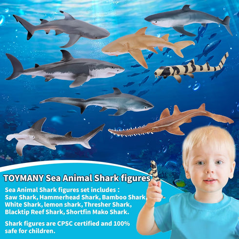 Toymany 8PCS Shark Toys Figurines - Realistic Sea Creatures for Kids 3-12, Ocean Sea Animal Cake Topper Educational
