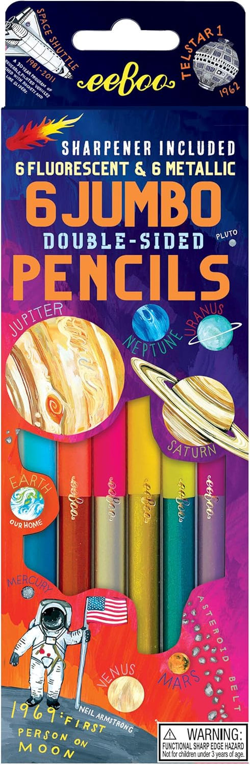 eeBoo: Solar System Fluorescent Double-Sided Color Pencils/Set of 6, That are Perfect for Doodling, Coloring, Sketching, Perfect for Kids or Adults
