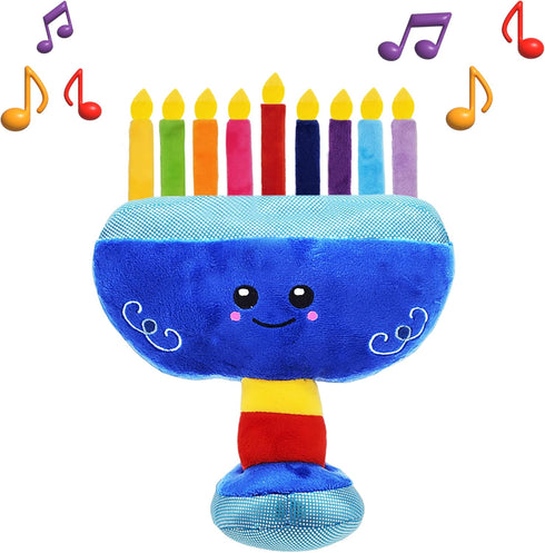 2 Plush Hanukkah Menorah & Plush Dreidel Toy Musical Menorah Plays Classic Hanukkah Melodies Includes Removable