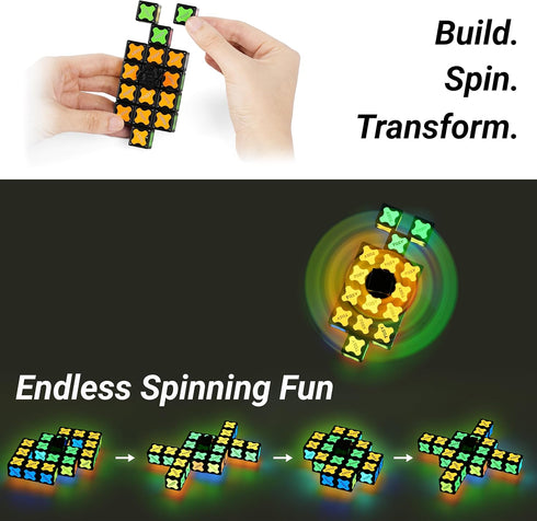 16 3in1 TOSY Magnet Fidget Spinner Glow - Blocks, Toy: Transformable Fidget Spinner, Infinity/Puzzle Cube, Easter
