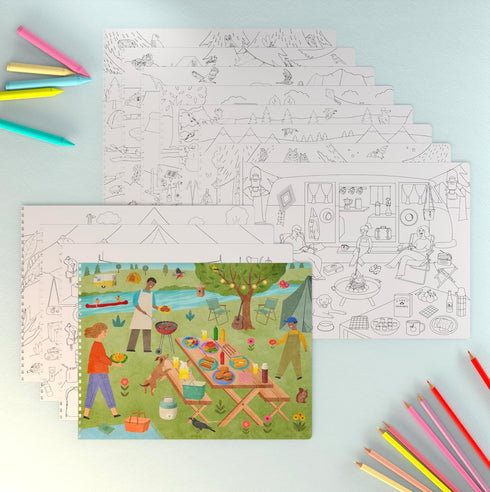 Camping Stickers & Coloring Book - 500+ Animal Stickers for Kids & 12 Coloring Pages - Fun Sticker Activity Book for