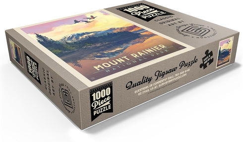 MyPuzzle Mount Rainier National Park: Daybreak Vintage Poster - Premium 1000 Piece Jigsaw Puzzle for Adults