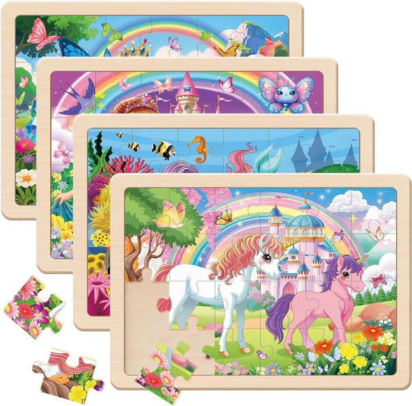 OGYZW Puzzles for Kids Ages 4-6, 4 Packs 24 Pcs Unicorn Princess Mermaid