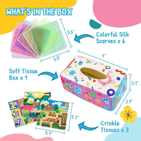 Baby Tissue Box Toy, Soft Crinkle Sensory Toys for Infant Toddlers, Montessori Toys for Babies, Gifts for 1 Year Old