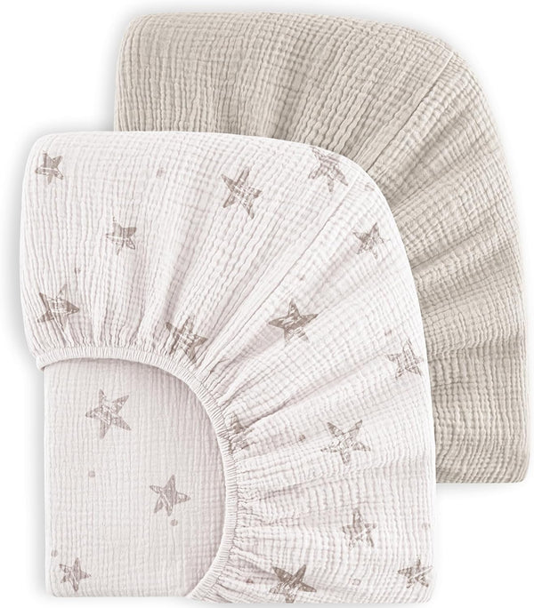 Bearmoss Muslin Crib Sheets - 100% Cotton Baby Crib Sheets Fitted for