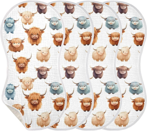 KEIGE 2Pcs Girls,11x22in,A110858 Cute Highland Cow Pattern Burp Cloth,Unisex Large Absorbent Soft Cotton Muslin Burping