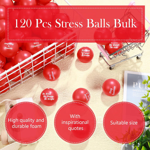 Poen 120 1.57 Inch Pcs Motivational Stress Balls for Adults Bulk Stress Relief Balls Foam Squeeze Toys