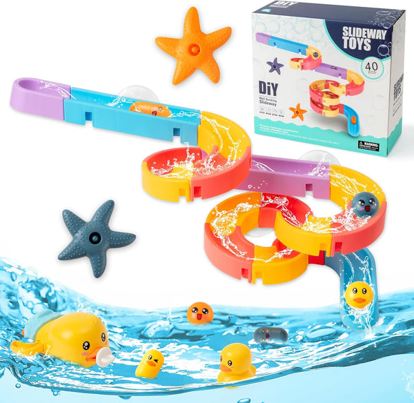 GQIRIL Baby Bath Toys for Toddler - 40PCS Bathtub Slide Track with Suction