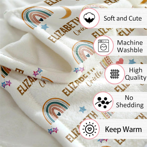 Personalized Baby Blanket with Name, Custom Baby Girl Blankets for Girls with Rainbow Decor, Name Blanket Newborn