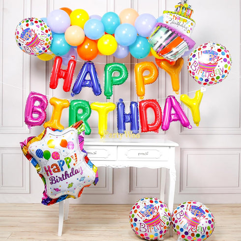 PartyWoo Happy Birthday Balloons - 37 pcs Mylar Letter Foil Balloons and Colorful Banner for Rainbow Birthday
