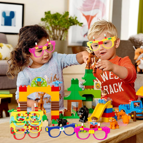 Hxezoc 12 Pcs DIY Building Bricks Glasses, Creative Building Block Games for Kids, Birthday Party Supplies