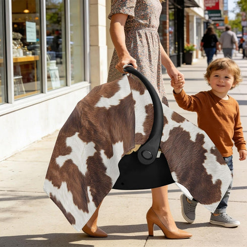 Dalzium Brown and White Cow Print Car Seat Cover Baby, Carseat Canopy Cover for Girl Boy, Breathable Baby Carrier Cover