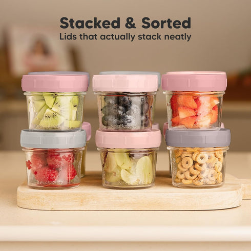 12pk 4oz KeaBabies Glass Baby Food Containers with Lids - Leak-Proof, Microwavable Small Glass Jars, Baby Purees