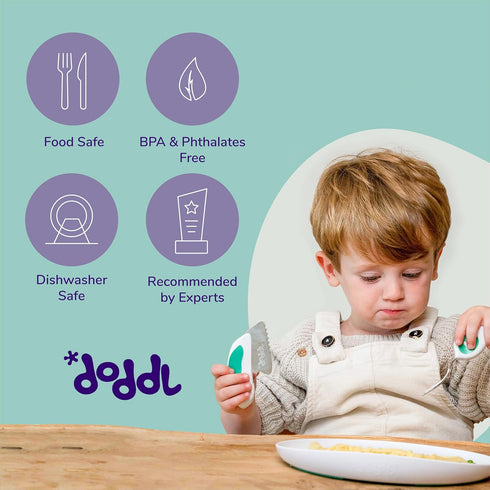 doddl Toddler Utensils, Ergonomic Fork Spoon and Knife Set for Self Feeding, Stainless Steel for 1-3 Year Olds