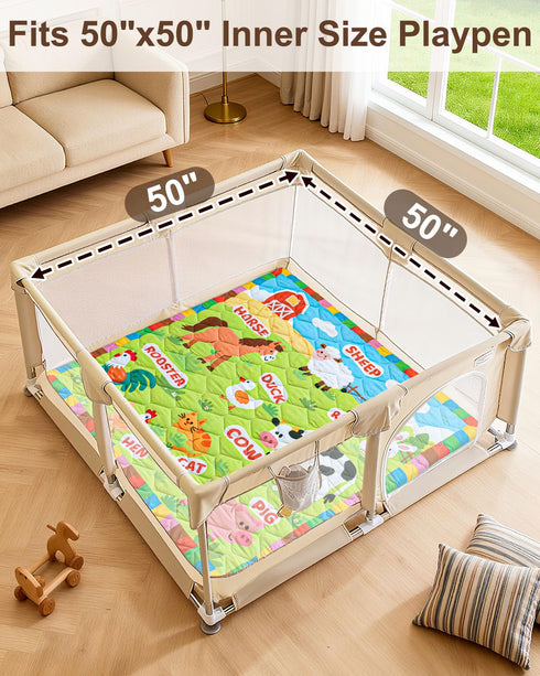50x50, Foam Baby Play Mat Removable and Machine Washable Cover, Thicken Cushioning Playmat and Perfect for Playpen