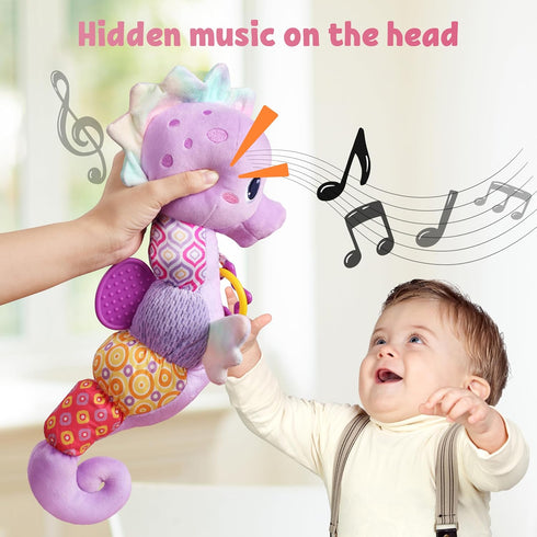 0 3 6 12 LIGHTDESIRE Baby Toys Musical Seahorse,Infant Stuffed Animals Toy with Crinkle & Rattles,Soft Sensory Toy