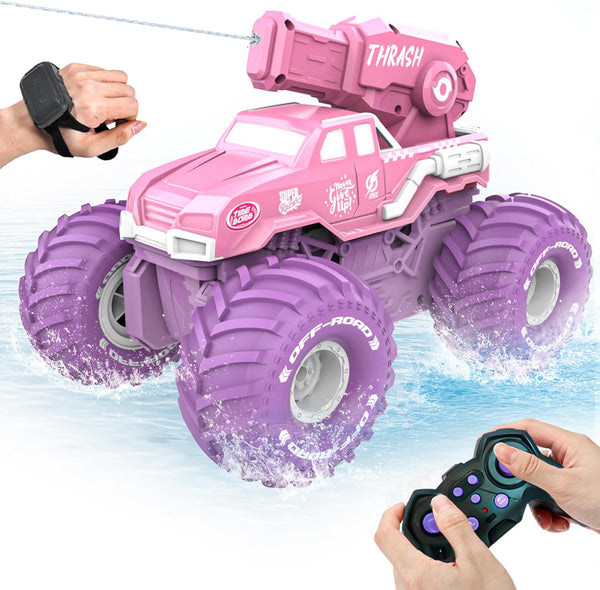 BEZGAR Amphibious Remote Control Car for Girls - Pink Monster Truck Toys
