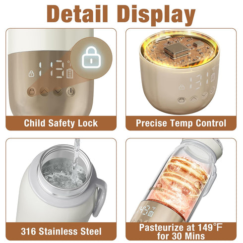 18.6 Oz 98-212 12000mAh Portable Bottle Warmer for Travel, Portable Milk Warmer, Adjustable, Baby Bottle Warmer On The