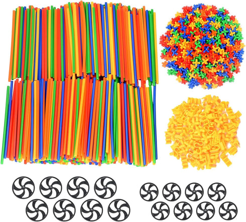 Playlearn Large 816 Piece Straws Builders Construction Toy - 8 Inch Full Size Straws, Giant Pack with Wheels