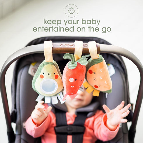 Set Set 3 Pearhead Fruit Stroller Toys, Stocking Stuffers for Babies, Newborn Ideas, Plush Interactive Toy for Baby Car