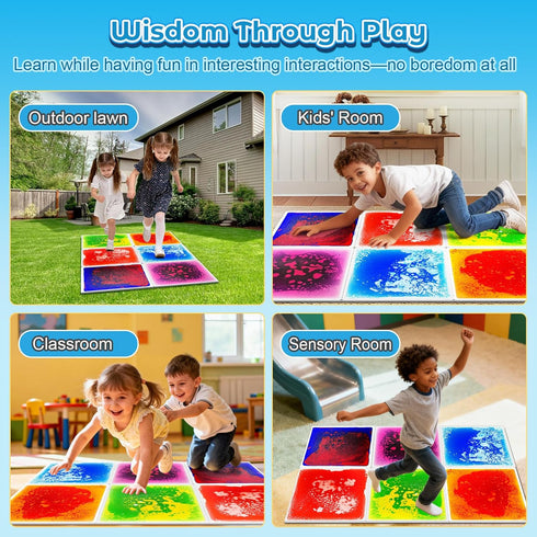 6-Piece Pack, 12" 12" Toddler Sensory Liquid Floor Mats - Liquid Play Mat x Square Sensory Puzzle Mats for Autism, Lava