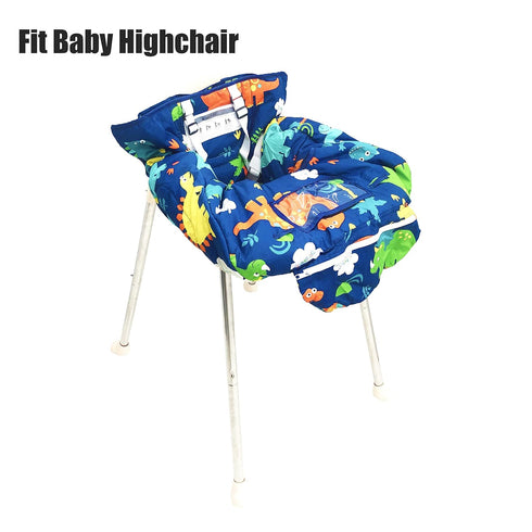 HIVVI 2-in-1 Portable Grocery Cart Seat Cover and Baby Highchair Cover (Navy Blue Dinosaur)