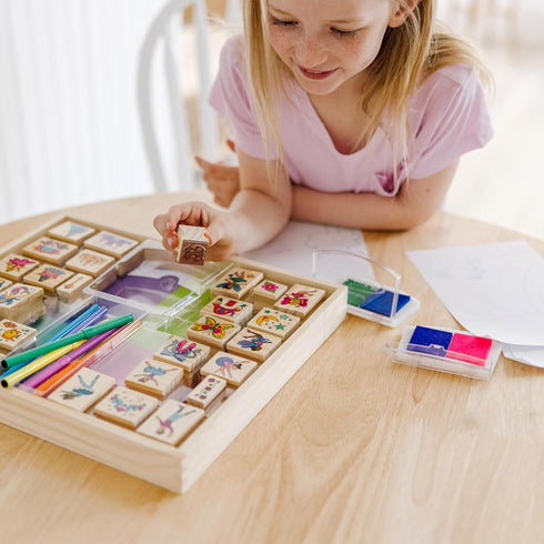 Set (30 6 2 2-Color Set Melissa & Doug Deluxe Wooden Stamp and Coloring Fairy Tale Stamps, Markers, Durable Stamp Pads)