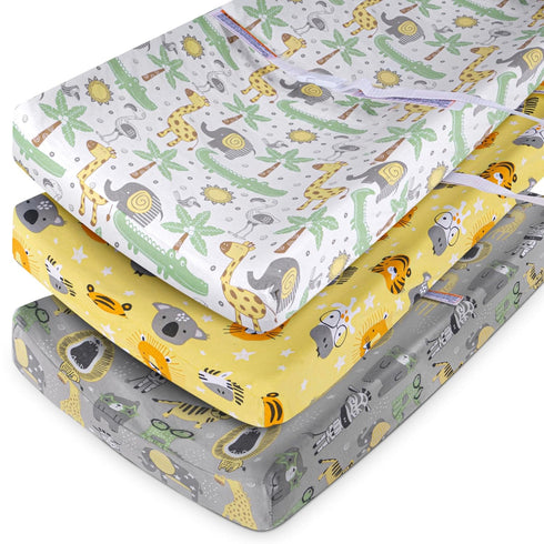 GROW WILD 3 Pack Changing Pad Covers - Soft Stretchy Jersey Cotton for Baby Changing Table, Diaper Covers (Animals &