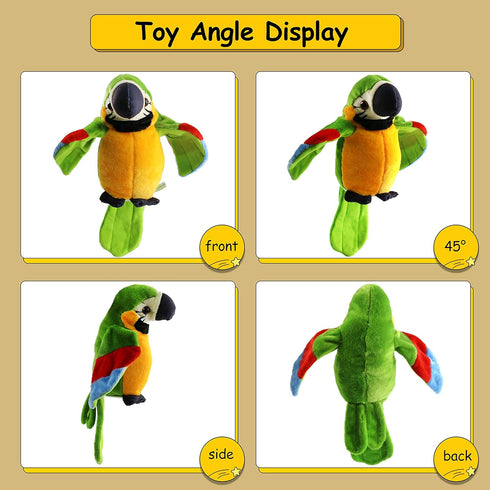 Houwsbaby 9'' Green Electronic Musical Talking Parrot Plush Toy, Interactive Recording Stuffed Animal for Kids