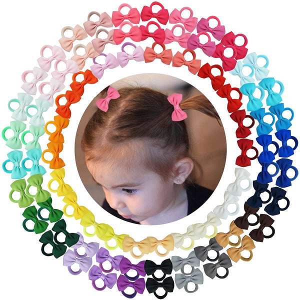 80PCS Tiny Hair Ties with Bows, Baby Bows Rubber Bands for Infants Toddlers Baby Girls Hair Accessories