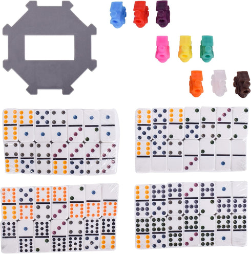 Elbow Set 12 Sunny Days Entertainment Room Games Mexican Train Dominoes Double Color Dot Dominos Game with Tin Case
