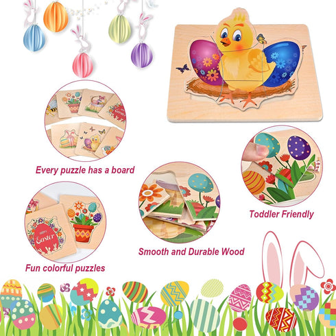8pcs 3-5, Easter Basket Stuffers Fillers for Toddler Party Favors, Easter Puzzles for Toddlers Wooden Puzzles Gifts