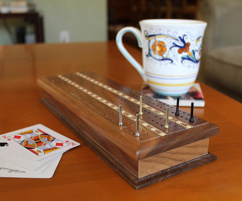 WE Games Standard Metal Cribbage Pegs - Set of 9 with Velvet Pouch in Brass, Silver & Black