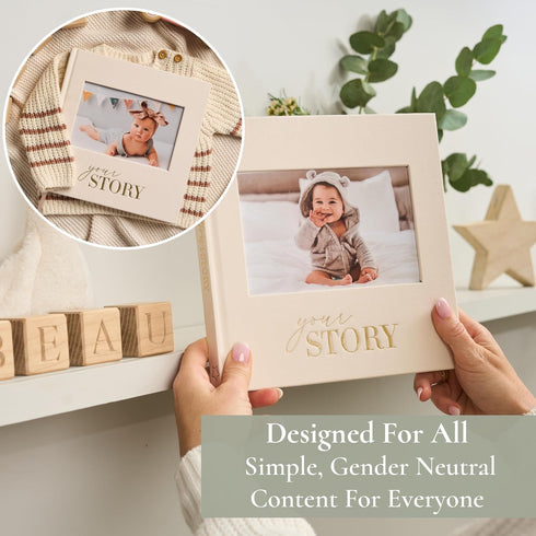 Baby Memory Book - Baby Photo Albums, Scrapbook & Record Book, Journal Gift for Newborn Baby Boy & Girl (Cream Fabric)