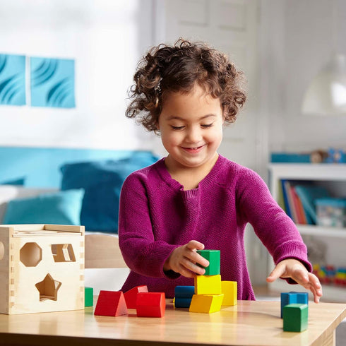 Melissa & Doug Shape Sorting Cube: Classic Wooden Toy with 12 Shapes