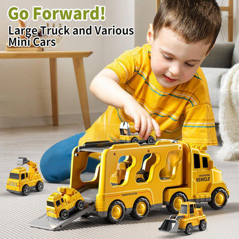 Truck Toys for Boys Ages 3-6, Toddler Car Carrier Vehicle Toy Set, Kids Toys Truck Set for Age 3-9
