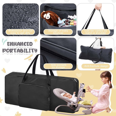 Huhumy 35.8 15.4 4.5 Inches Bouncer Cover x x Transport Bag for Bouncer Black Infant Bouncy Seat Travel Bag Double