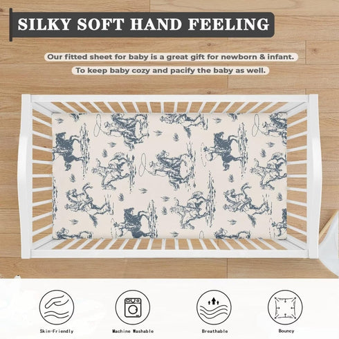 JIANADAER 28"x52" Cowboys Horse Western Fitted Crib Sheet Vintage West Desert Standard Crib Mattress Fitted Sheet