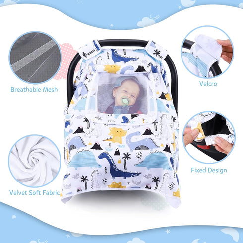 THE KENKYO Car Seat Cover for Babies, Breathable Carseat Cover for Boys Girls, Kick-Proof Infant Car Seat Canopy