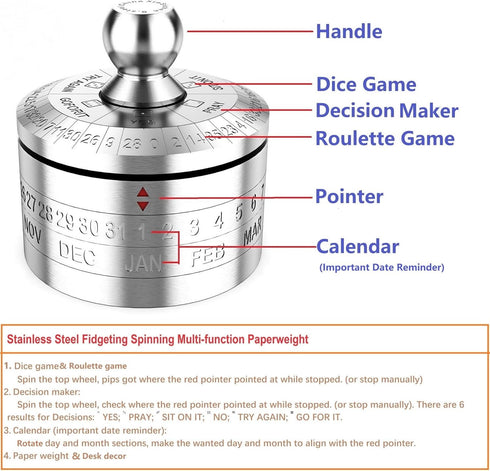 Stainless Steel Lucky Fidgeting Spinner Mens Gifts Office Desktop Anxiety Relief Paperweight Roulette Dice Game