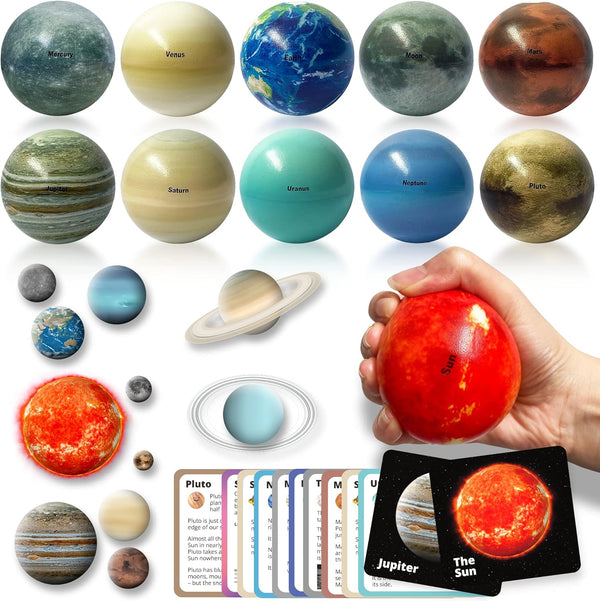 Planets Stress Ball Flashcard & Wall Decal Stickers, Solar System Toys for Kids, Planet Toys for Kid Party Favors