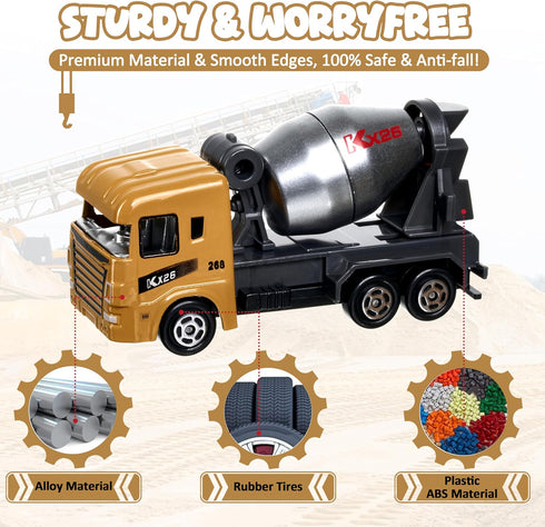 6Pcs Set, Bulldozers Playset 3-9 Construction Trucks Vehicles, Die-cast Construction Toys Toys for Boys, Mini Excavator
