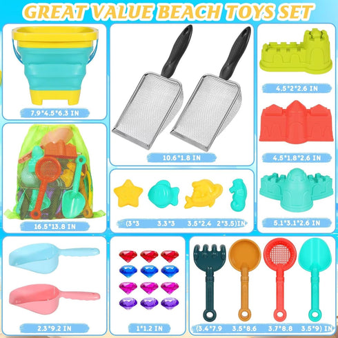 2 Bucket,2 Set,Sand 3-10 Beach Sand Toys for Kids,Sand toys with Collapsible Beach Beach Sifter Shovel,Sand Shovel