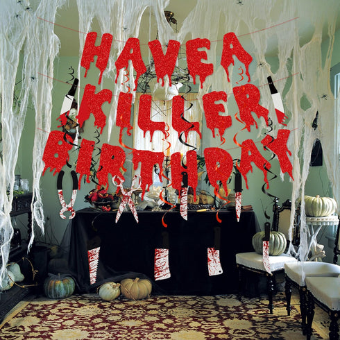 Killer Halloween Birthday Banner - Horror Movie & Zombie Vampire Theme Decorations