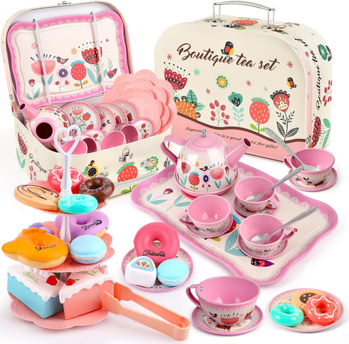Minnot Tea Party Set for Little Girls, Flower Tea Sets Toys for Toddlers