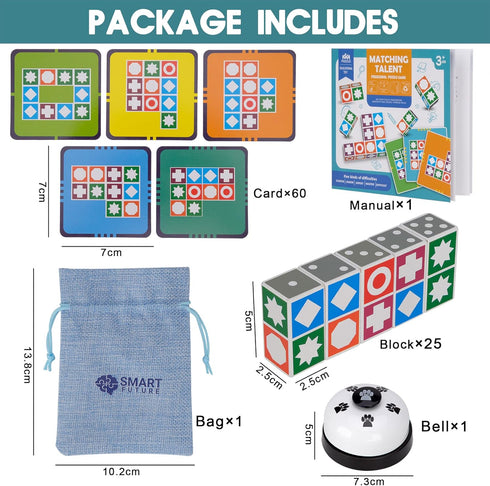 3.0 5 Funtactics Wooden Matching Game Puzzle Games, Pattern Block Match Puzzles Building Cubes with Bell for Kids