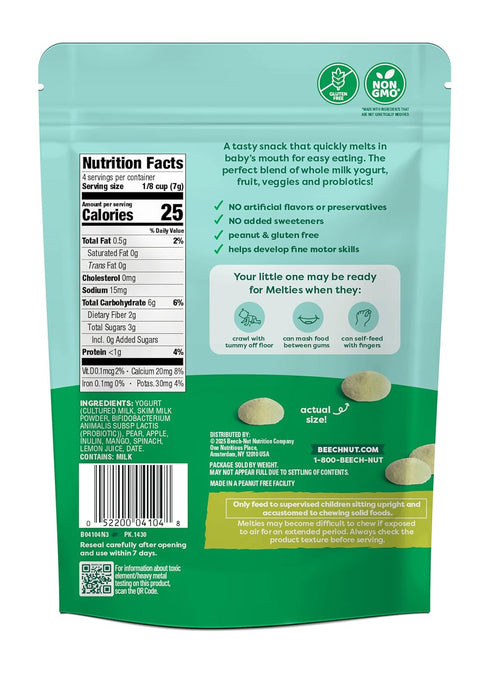 1 oz (7 Pack) Beech-Nut Probiotic Melties Baby & Toddler Snack Melts, Pear Mango Spinach Yogurt