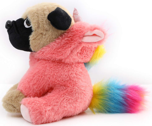 Pug Unicorn Stuffed Animal, Plush Pug Dog in Unicorn Costume, 12 Inch Rainbow Unicorn Plush Toy for Kids