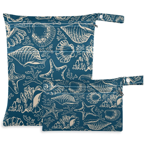visesunny Vintage Starfish Coral 2Pcs Wet Bag with Zippered Pockets Washable Reusable Roomy